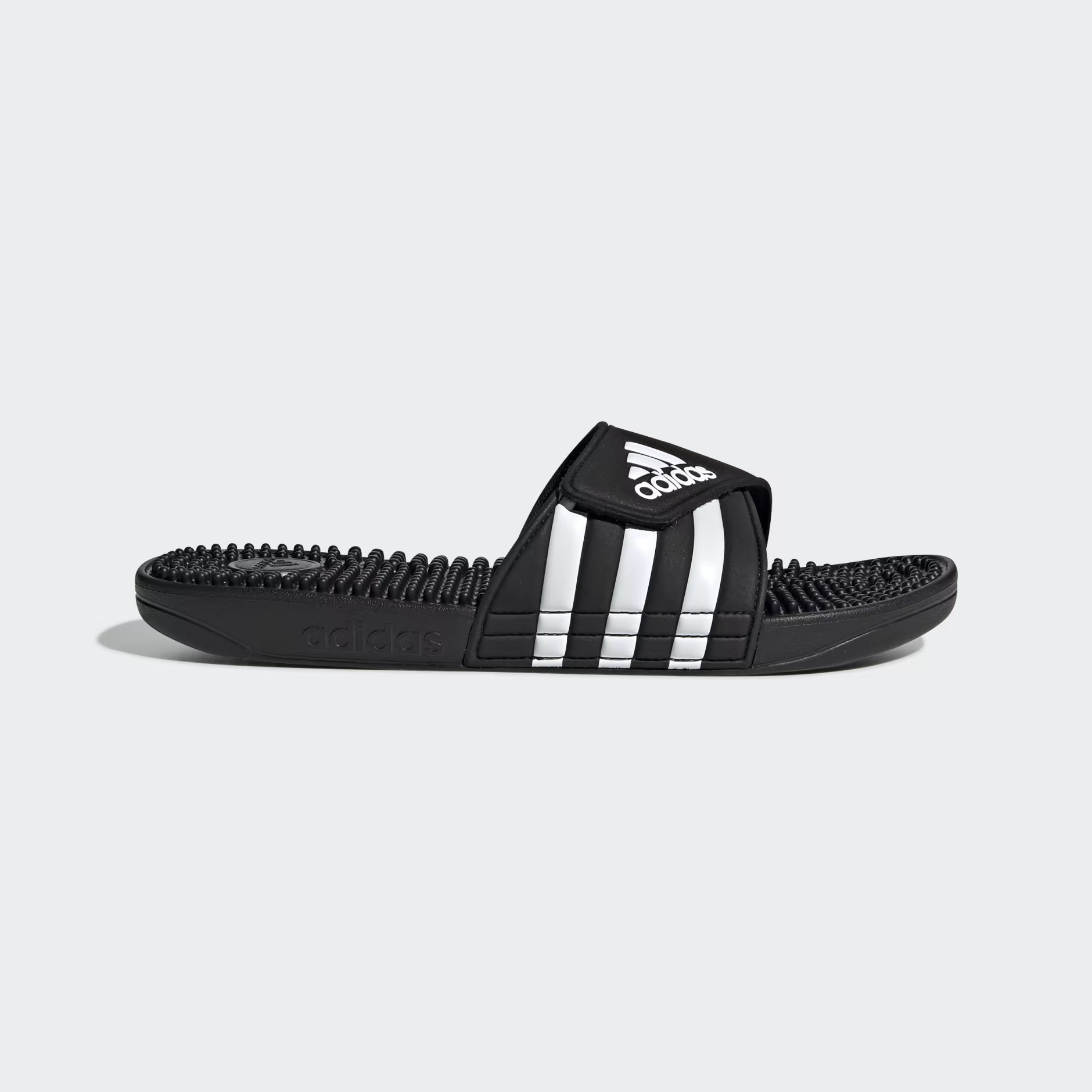 Claquette adidas Adissage Noir Rayures blanches1