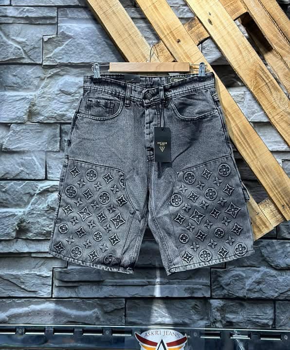 Shorts en Jean Gris avec Motifs Exclusifs