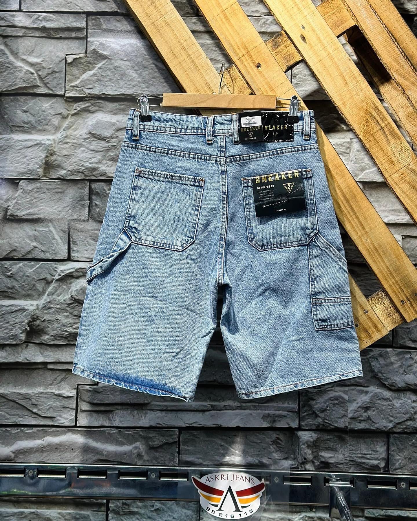 Shorts en Jean Gris avec Motifs Exclusifs (Blue)